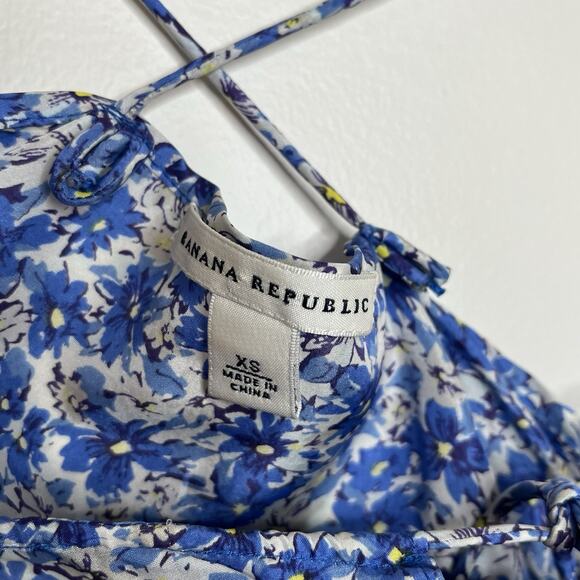 Banana Republic Y2K Silk Ruffled Floral Cami Tank Top Blue Womens XS Coquette - Picture 6 of 8